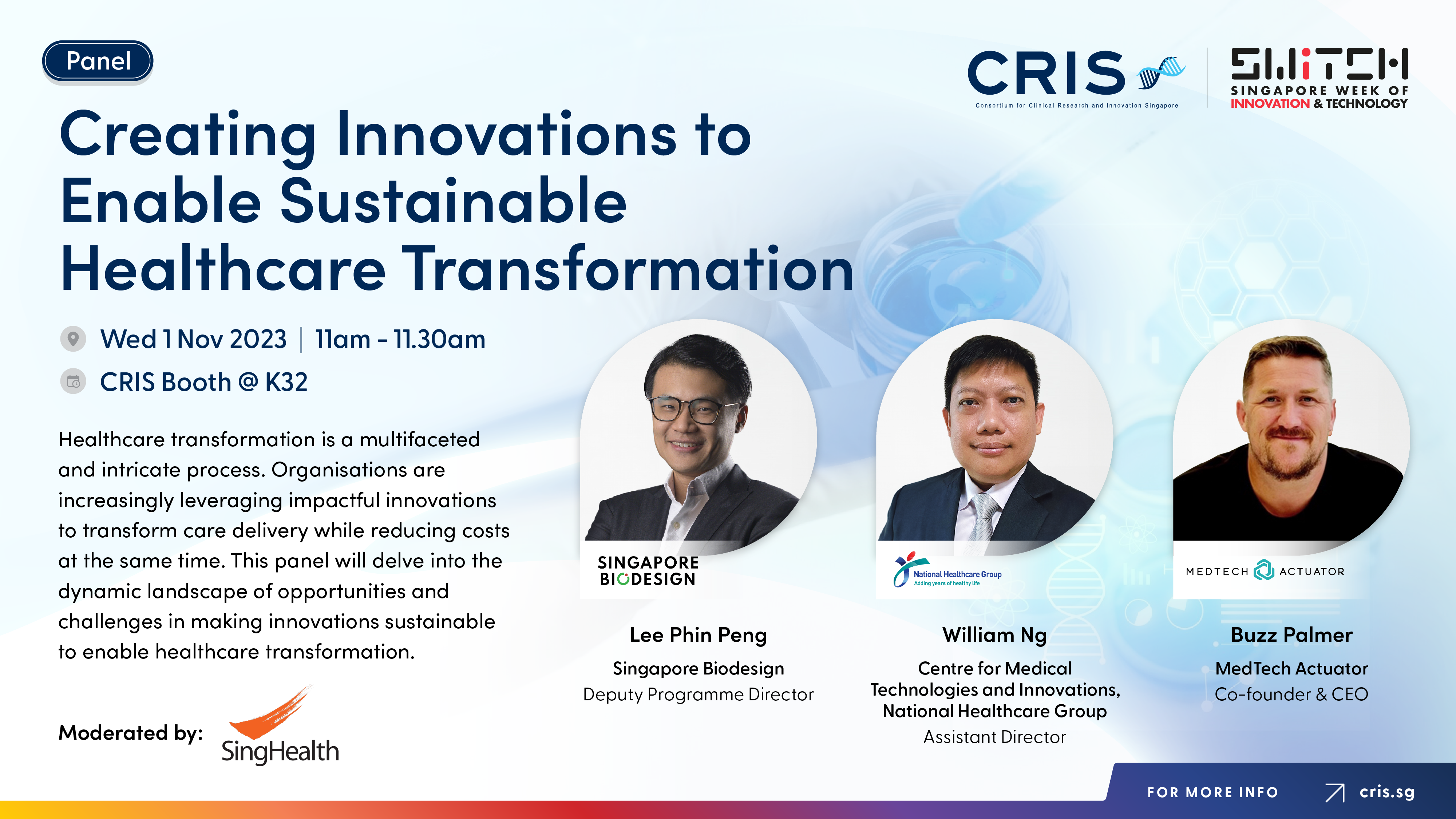 Panel discussion on sustainable healthcare innovations, held on Nov 1, 2023, featuring speakers from various healthcare organizations.